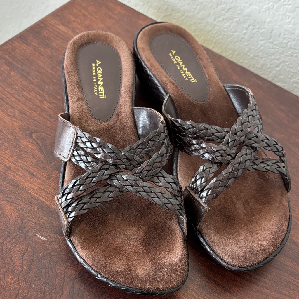 A.Gianetti Ladies Brown Braided Leather Sandals Size 8